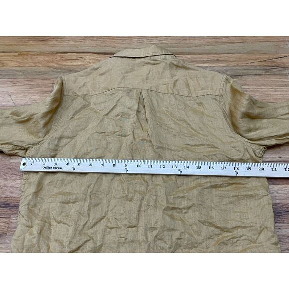 Garnet Hill Women's 12 Yellow Button-Up 100% Linen Shirt Casual Chic Boho Blouse - Picture 6 of 9